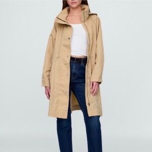 GAP Womens Oversized Parka Water Repellent Hooded Jacket Tan Khaki Small S